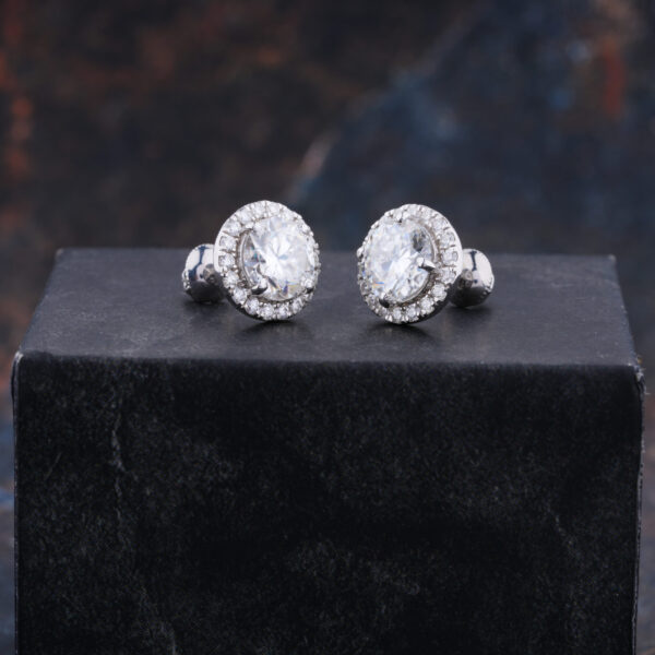 7MM Round Halo Moissanite anniversary Earring, 925 sterling silver earring - Image 3