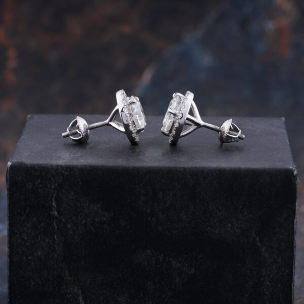7MM Round Halo Moissanite anniversary Earring, 925 sterling silver earring - Image 4