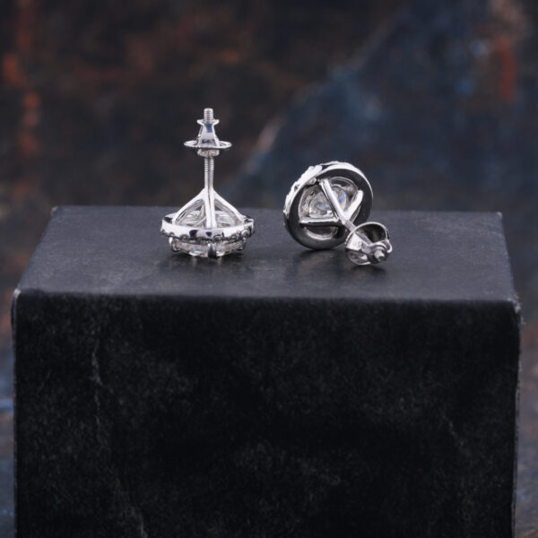 7MM Round Halo Moissanite anniversary Earring, 925 sterling silver earring - Image 5