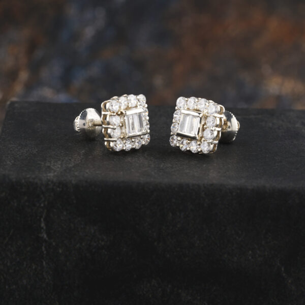 Round and Baguette Solid Gold Earring For Her - Image 3