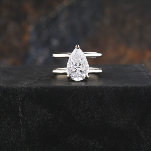 Double band Pear Moissanite Bezel Set Engagement Ring
