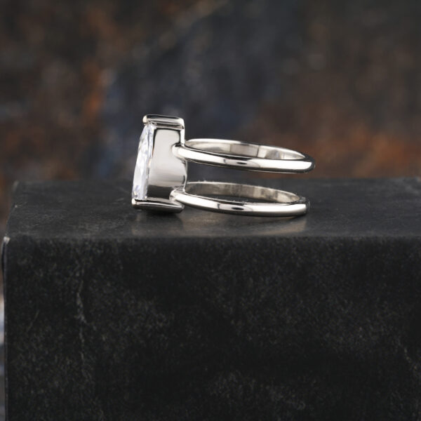 Double band Pear Moissanite Bezel Set Engagement Ring - Image 4