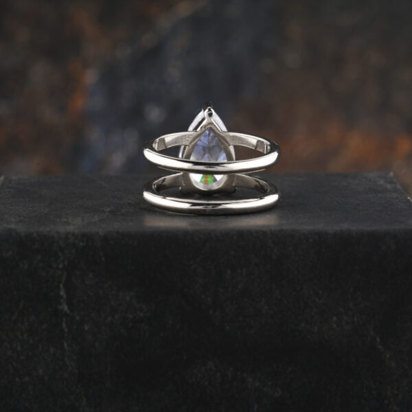 Double band Pear Moissanite Bezel Set Engagement Ring - Image 5