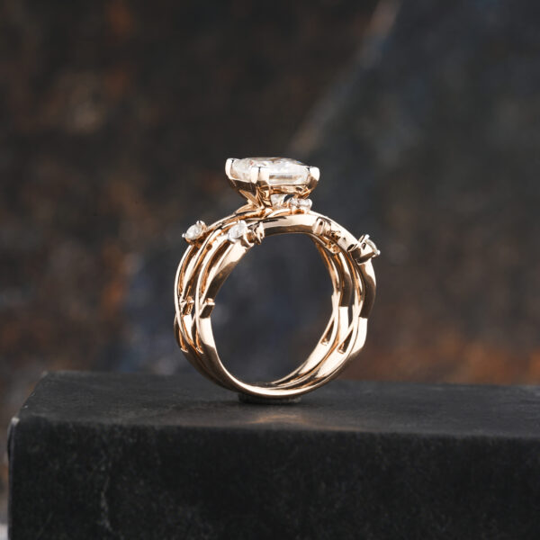 1 Ct Princess Moissanite Twig Solid Gold Engagement Ring Set - Image 6