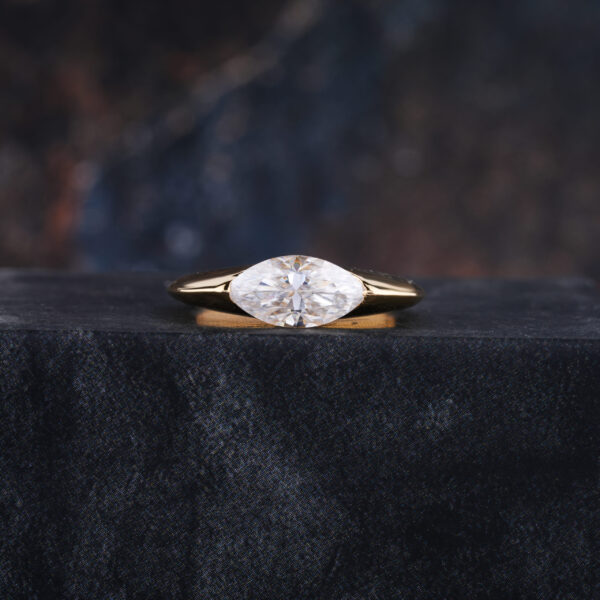 Marquise Cut Moissanite Engagement Ring in Bezel Setting Solid Gold