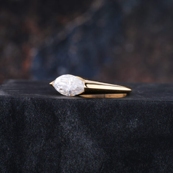 Marquise Cut Moissanite Engagement Ring in Bezel Setting Solid Gold - Image 3