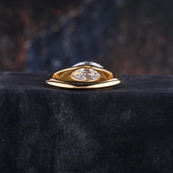 Marquise Cut Moissanite Engagement Ring in Bezel Setting Solid Gold - Image 5
