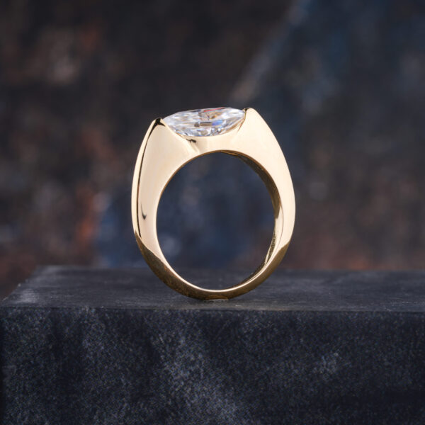 Marquise Cut Moissanite Engagement Ring in Bezel Setting Solid Gold - Image 6