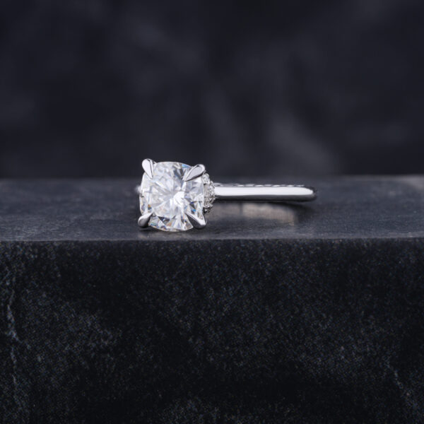 Hidden Halo 6.5MM Cushion Cut Moissanite Engagement Ring - Image 3