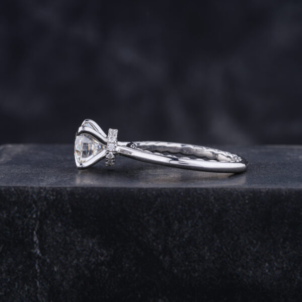 Hidden Halo 6.5MM Cushion Cut Moissanite Engagement Ring - Image 4
