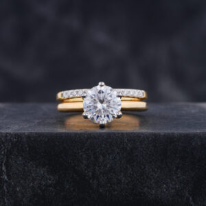 6.5MM Round Moissanite Six Prong Engagement Ring Set in Yellow Gold