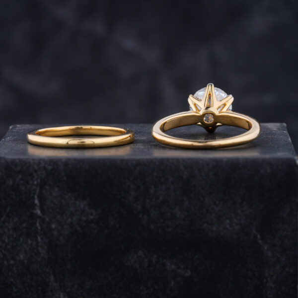 6.5MM Round Moissanite Six Prong Engagement Ring Set in Yellow Gold - Image 4