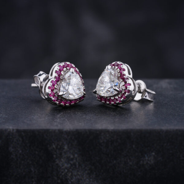 Heart Cut Moissanite Earring in 10K White Gold - Image 3