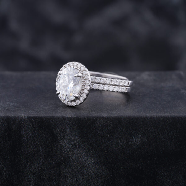 Oval Cut Moissanite Ring, Halo Bridal Set Ring in Gold - Image 3