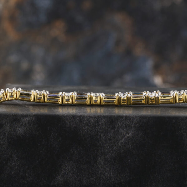 Round Emerald cut bracelet with White Moissanite Wedding Bracelet In 14K Yellow Gold - Image 4