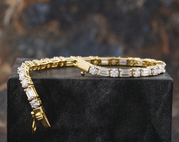 Round Emerald cut bracelet with White Moissanite Wedding Bracelet In 14K Yellow Gold - Image 5