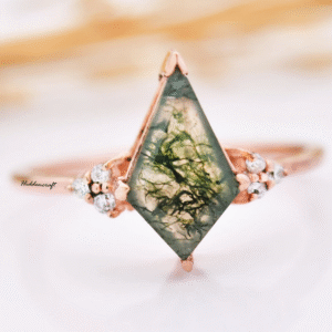 Natural Moss Agate Kite Cut Engagement Ring