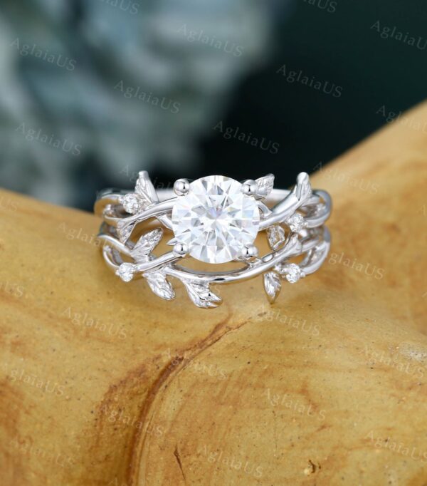 1 CT Round Cut Dainty Moissanite Branch Engagement Ring