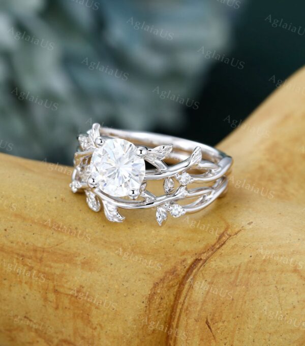 1 CT Round Cut Dainty Moissanite Branch Engagement Ring - Image 3