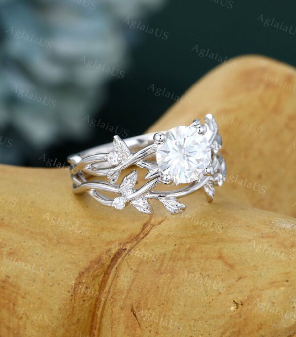 1 CT Round Cut Dainty Moissanite Branch Engagement Ring - Image 5