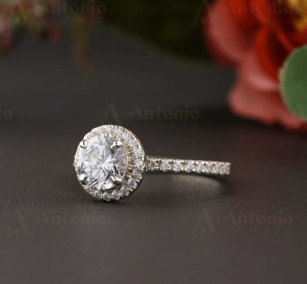 Half Eternity Halo Round Cut 6.5 mm Moissanite Diamond Ring - Image 3