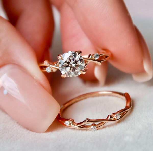 925 Sterling Silver Twig Moissanite Engagement Ring Set - Image 4