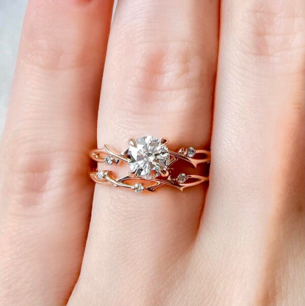 925 Sterling Silver Twig Moissanite Engagement Ring Set - Image 3