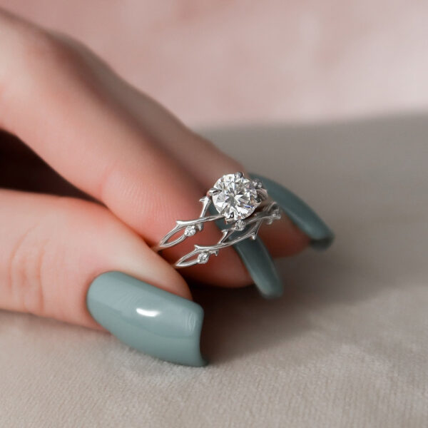 925 Sterling Silver Twig Moissanite Engagement Ring Set - Image 5