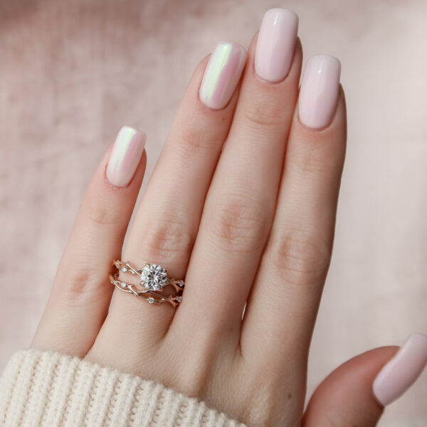 925 Sterling Silver Twig Moissanite Engagement Ring Set - Image 6