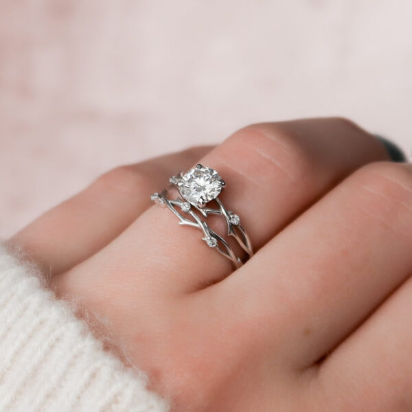 925 Sterling Silver Twig Moissanite Engagement Ring Set - Image 7