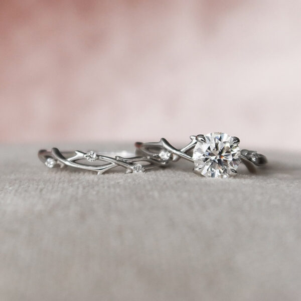 925 Sterling Silver Twig Moissanite Engagement Ring Set - Image 8